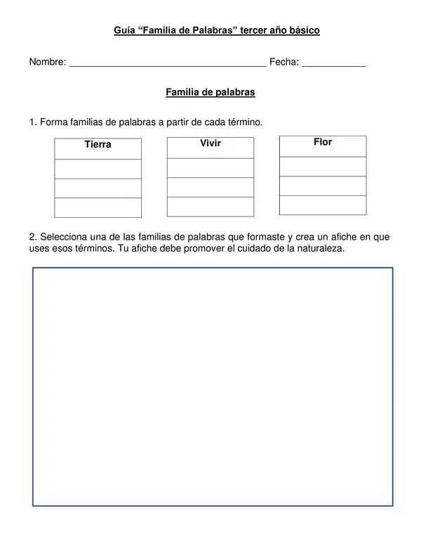 Guía de lenguaje "Familia de palabras" Tercer año