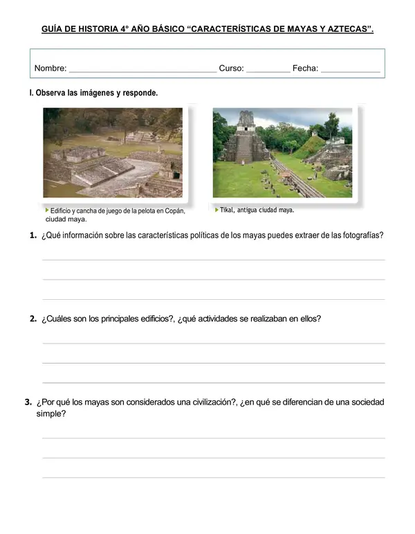Guía de historia 4°año "Características de Mayas y Aztecas"