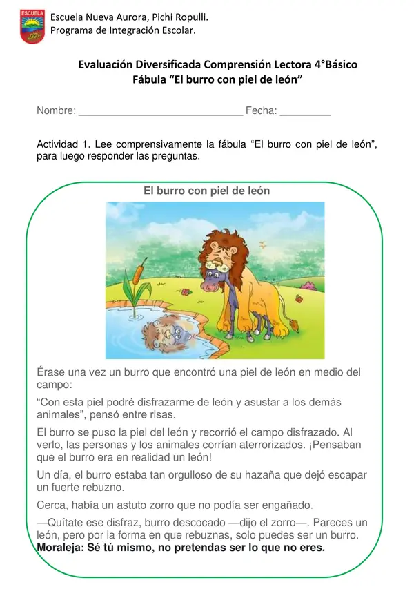 Evaluación Comprensión lectora 4to
