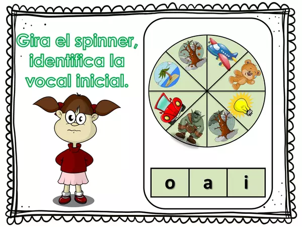 "Gira el spinner", identifica la sílaba o vocal inicial.