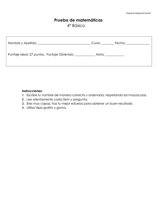 evaluacion diagnostica matematicas 4to 