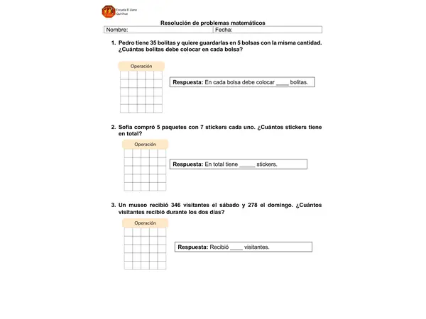 Problemas matemáticos de tercero básico y cuarto básico. 