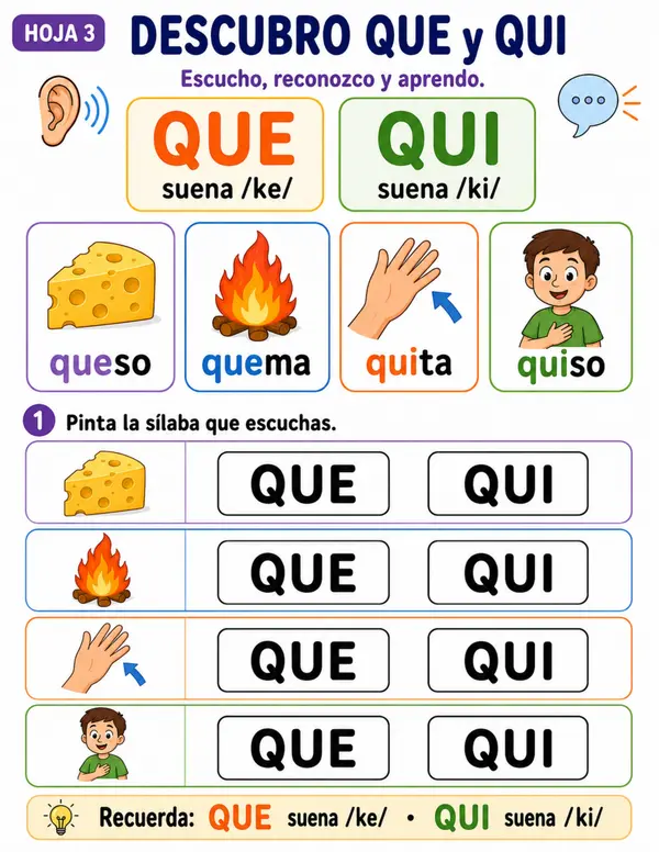 ¡Exploradores de sílabas! Misión CE, CI, QUE y QUI