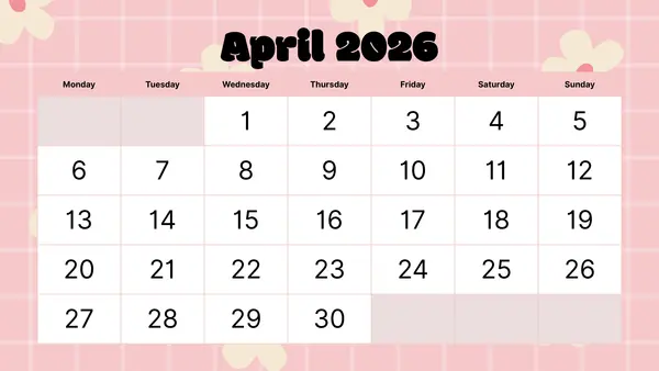 Calendario 2026 en inglés