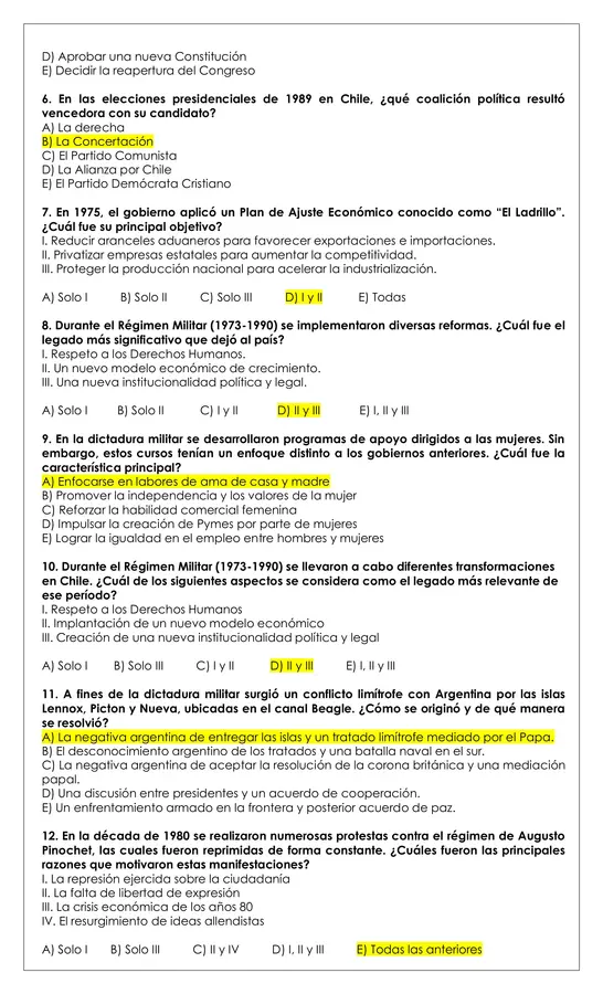 Prueba Historia - Dictadura militar