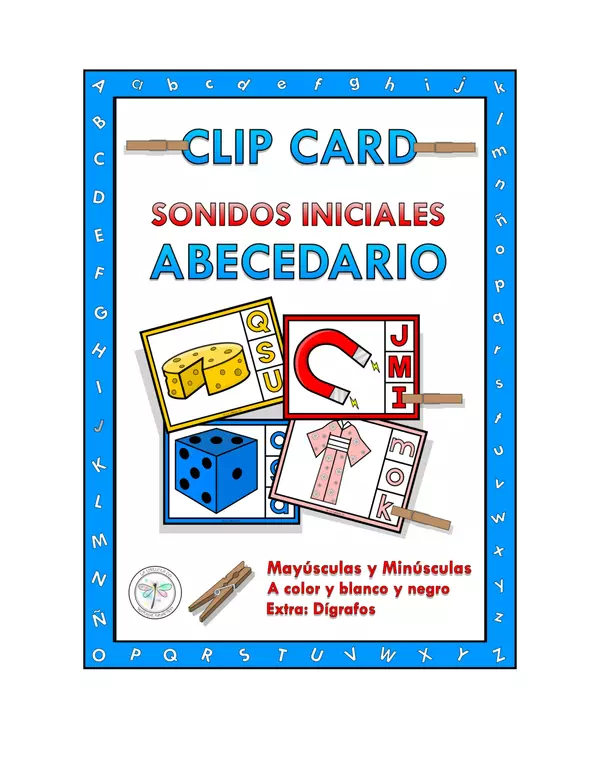 Clip cards Abecedario Sonidos iniciales Alfabeto Letras Color Recortar