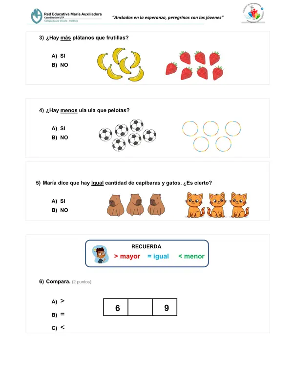 Prueba matemática "sumas y restas hasta el 10"