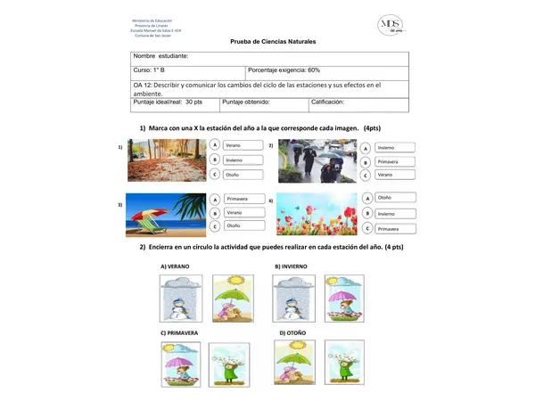 Evaluación estaciones del año primero básico