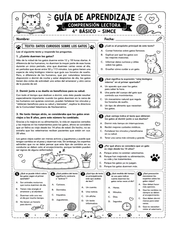 10 Guías de Comprensión Lectora para 4° Básico