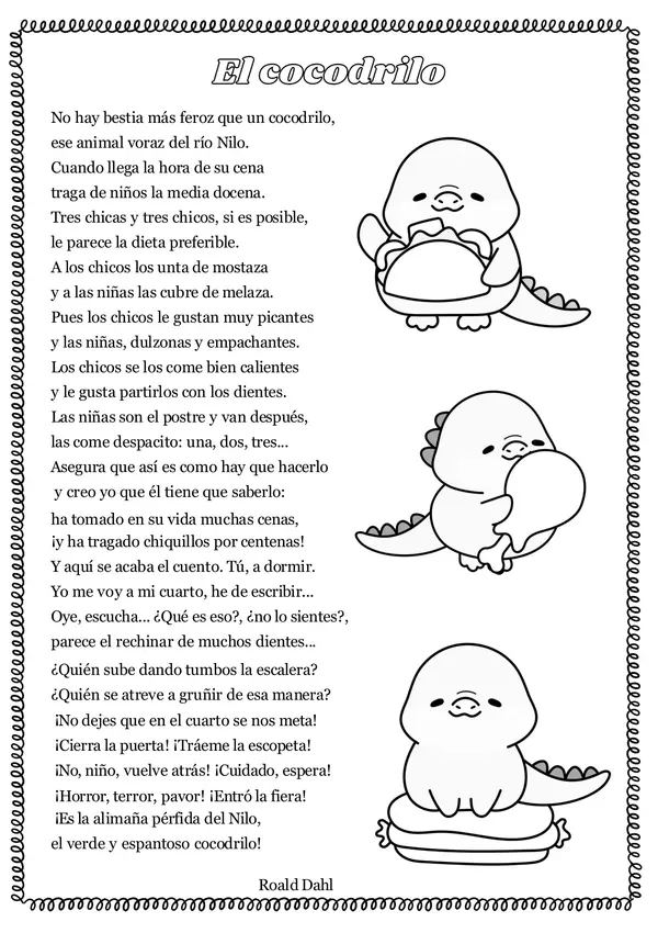 Guía de comprensión Texto "El cocodrilo" de Roald Dahl.