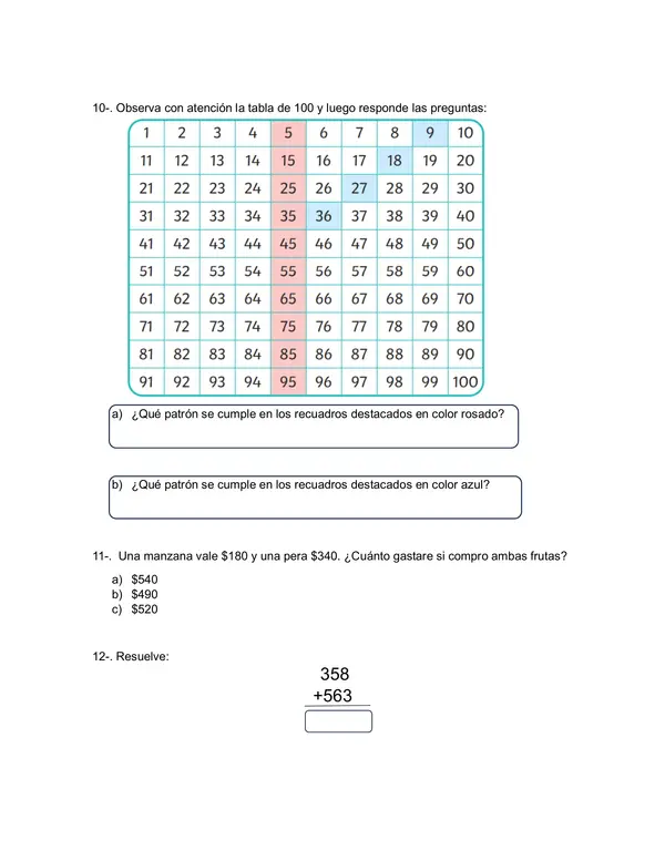Guía de repaso de los contenidos vistos en matemática 3° básico 