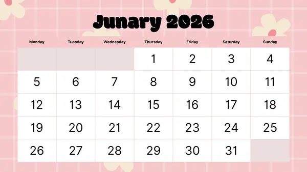 Calendario 2026 en inglés