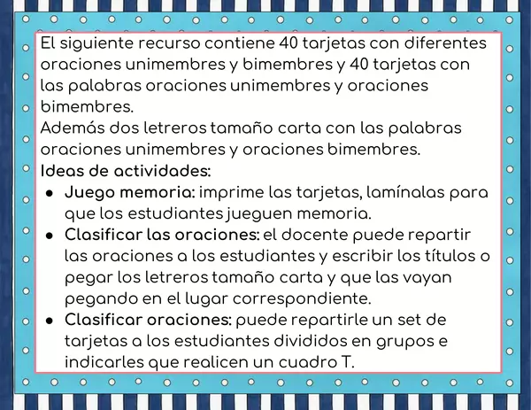 Tipos de Oraciones Juego Memoria (Types of Sentences Memory Game In Spanish)