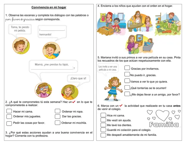 Guía 1° básico "Convivencia en el hogar"