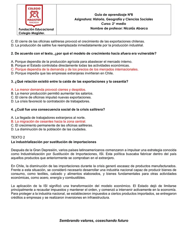 transformación económica por la depresión del 29 en Chile