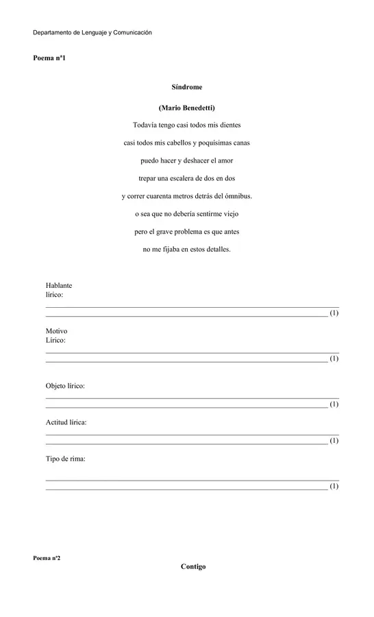 Evaluación del Género Lírico + Comprensión Lectora - editable con pauta