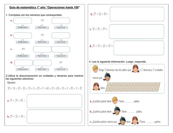 Guía de matemática 1° año "Operaciones hasta 100"
