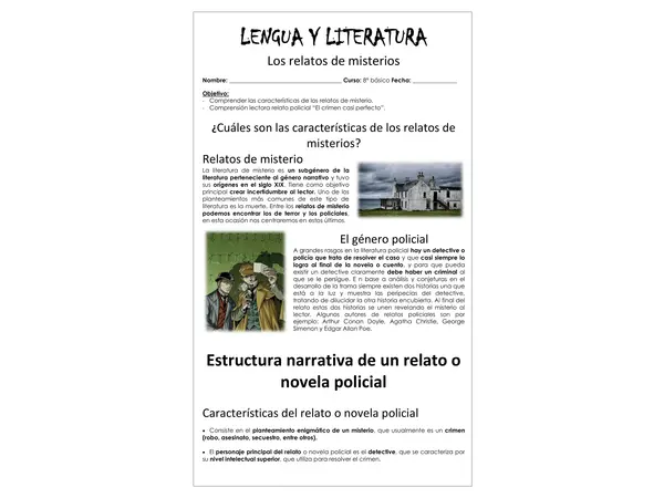 Guía de trabajo - Características relatos de misterios - 8° 