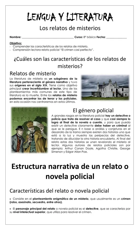 Guía de trabajo - Características relatos de misterios - 8° 