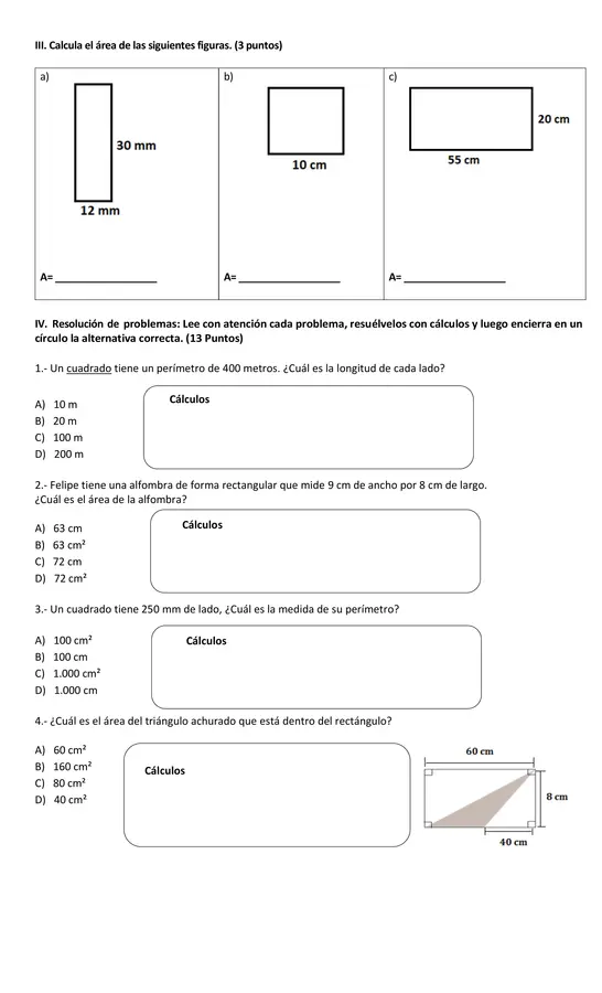 Prueba Área y perímetro de figuras 2D