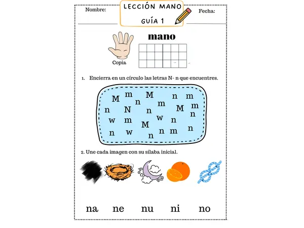 Guía Lección Mano "Letra n", Metodo Matte
