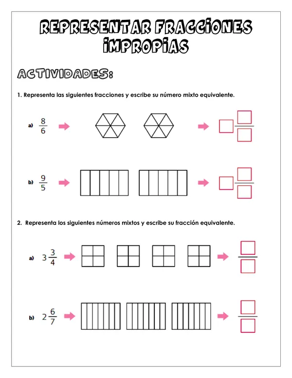 Guía de trabajo - Representar fracciones impropias