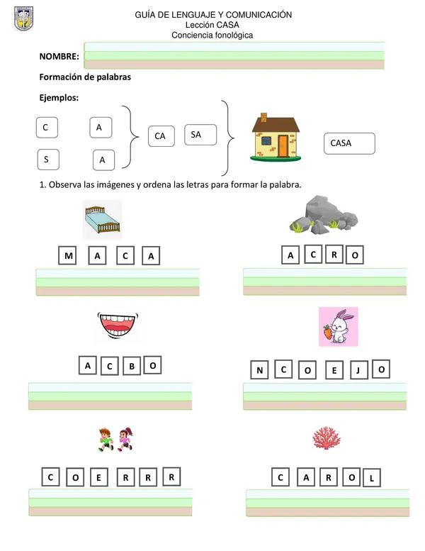 guía método Matte lección casa, conciencia fonologica