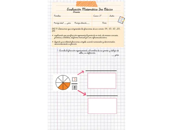 Evaluación de Fracciones. 3ero Básico. (Adecuada)