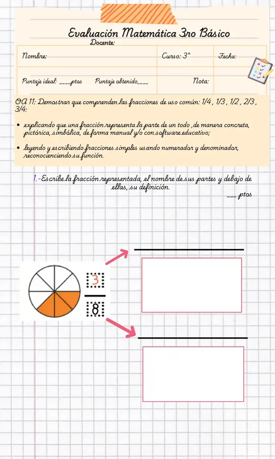 Evaluación de Fracciones. 3ero Básico. (Adecuada)