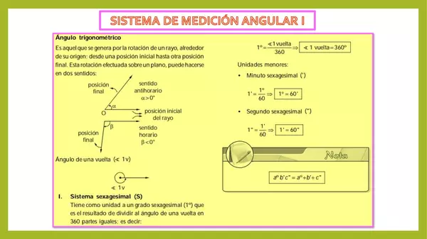 Sistemas de medición angular - Tema N° 01 - Trigonometría - 3ero de Secundaria - I Bimestre