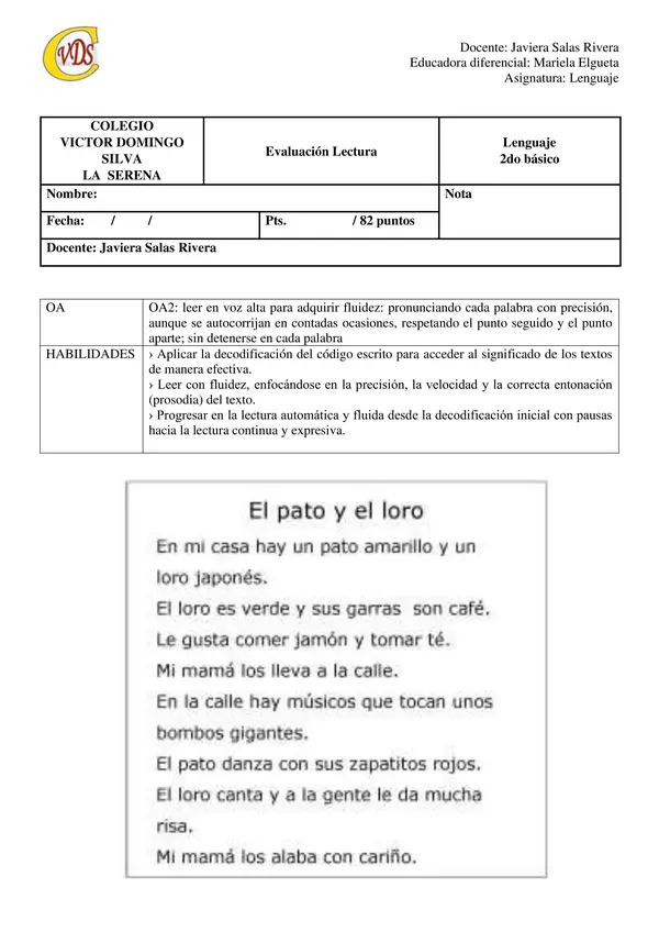 EVALUACIÓN VELOCIDAD LECTORA 