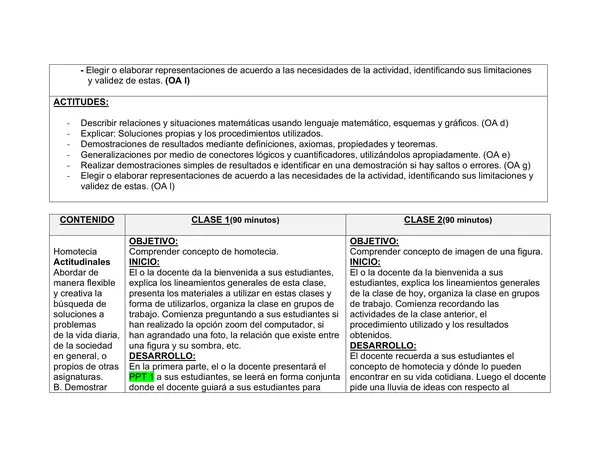Planificación Clase a Clase Agosto - Matemática - 1° Medio