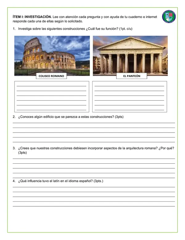 Evaluación - Herencia cultural de la antigua Roma (general y adaptada)