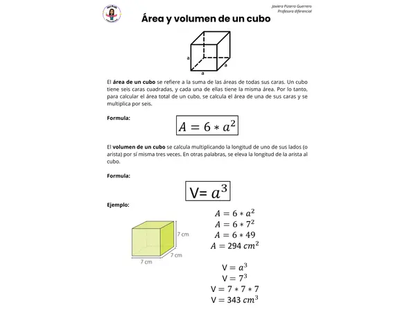 Área y volumen de un cubo y paralelepípedo