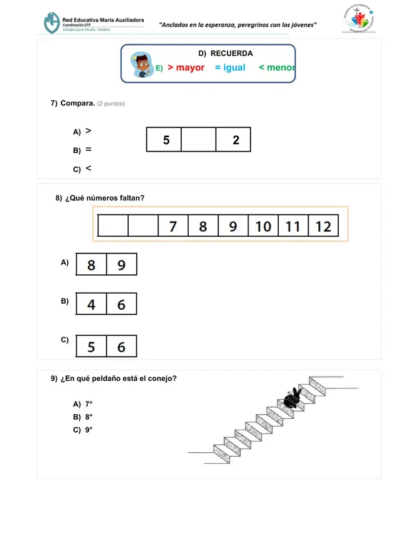 Prueba matemática "sumas y restas hasta el 10"