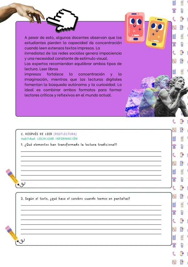 " Comprensión Lectora:  GUÍA  N°10   “El impacto del uso de pantallas en  la lectura tradicional”