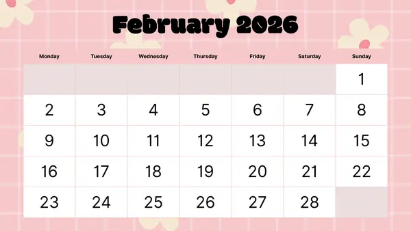 Calendario 2026 en inglés