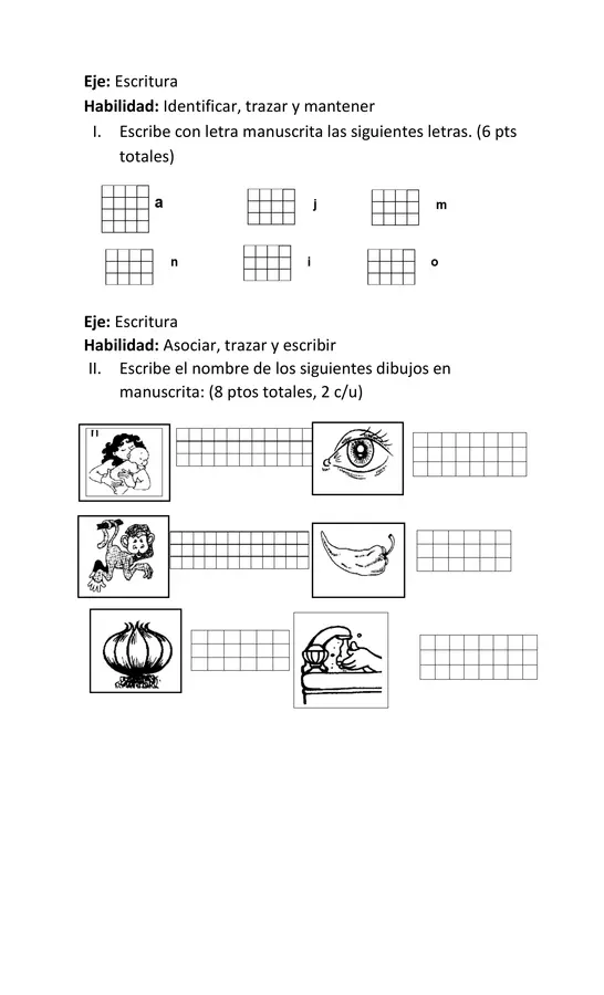 Evaluación MATTE lección OJO - MAMÁ - MANO