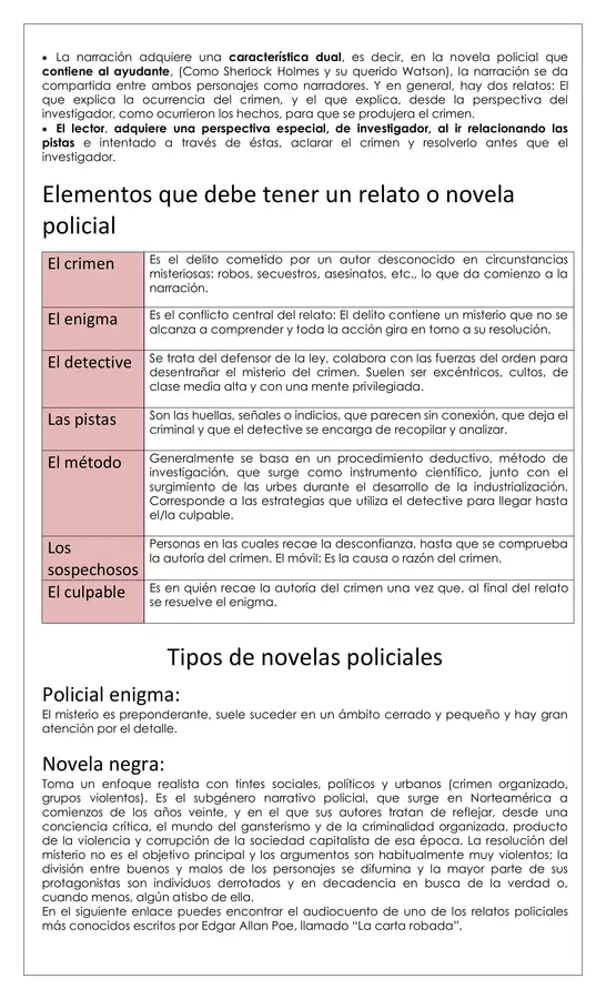 Guía de trabajo - Características relatos de misterios - 8° 