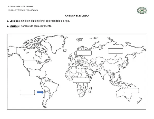 Mapa mudo Chile en el mundo