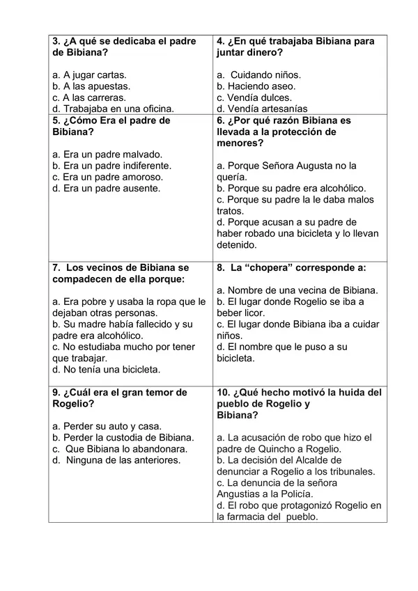 Control de lectura "Bibiana y su mundo"