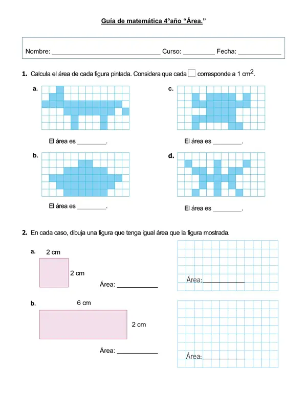 Guía de matemática 4°año "Área"