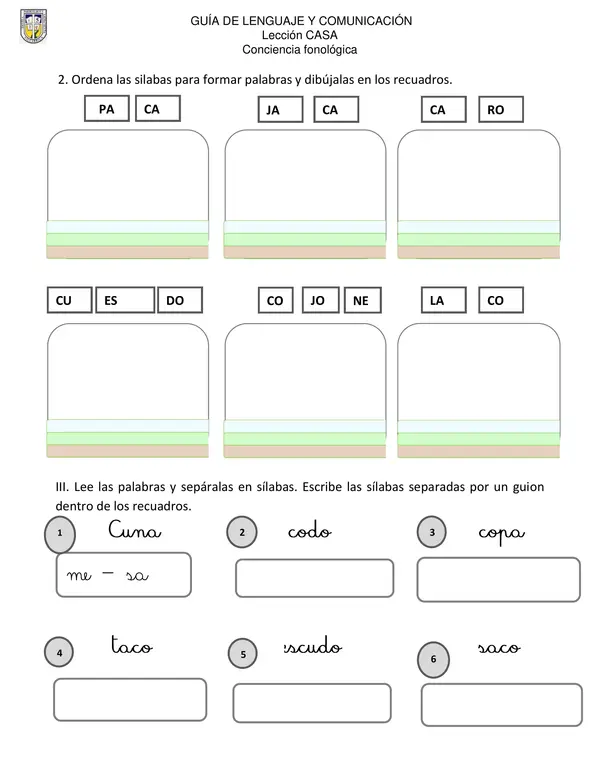 guía método Matte lección casa, conciencia fonologica