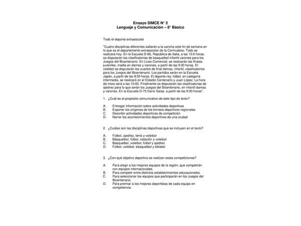 Ensayo Simce 8° Básico Lengua Y Literatura