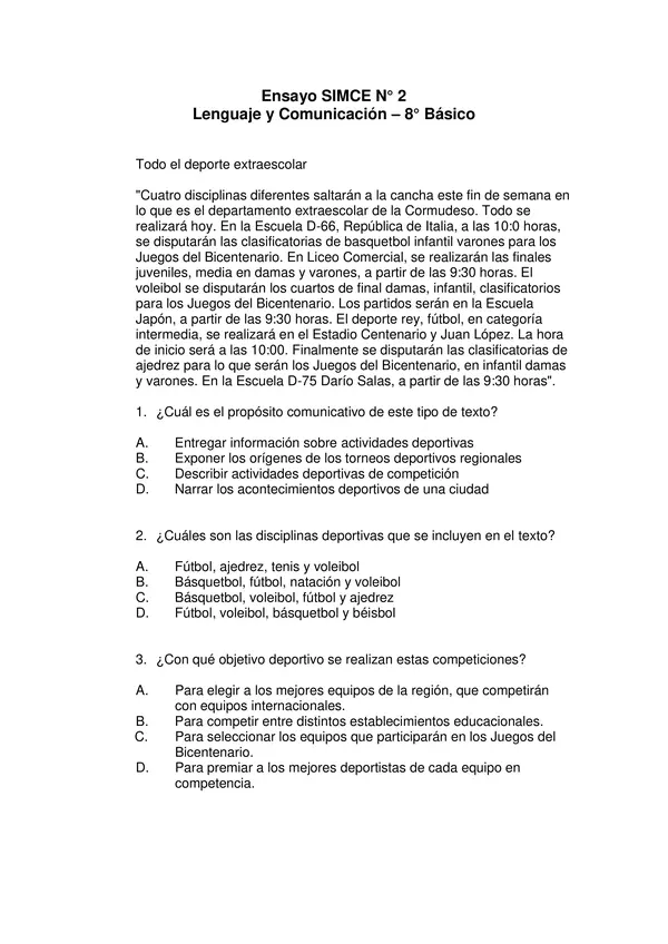 Ensayo Simce 8° Básico Lengua Y Literatura