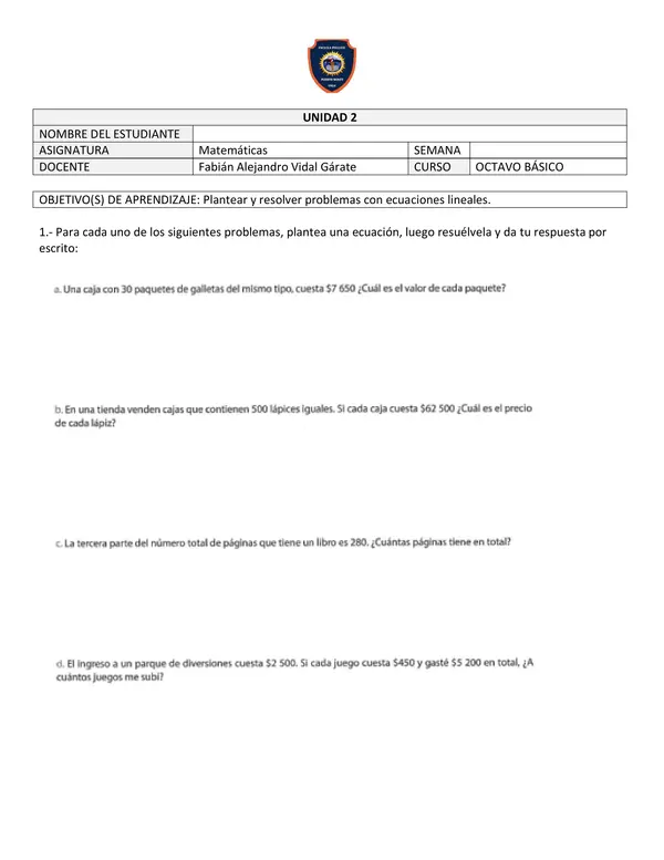 Plantear y resolver problemas con ecuaciones lineales.