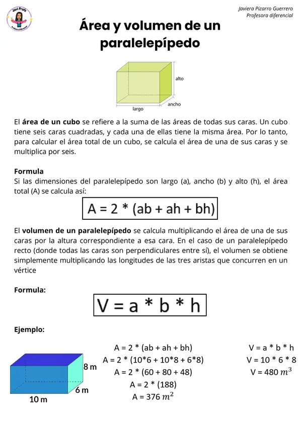 Área y volumen de un cubo y paralelepípedo