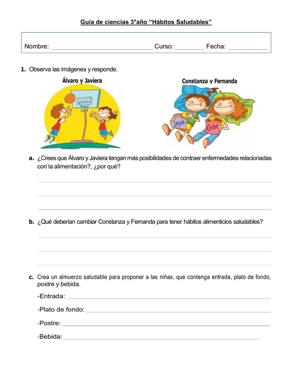 Guía de ciencias 3°año "Hábitos saludables"