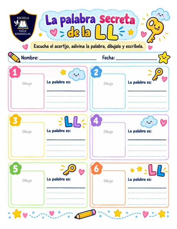 Plantilla: La palabra secreta de la Ll 1° Básico lenguaje y comunicación