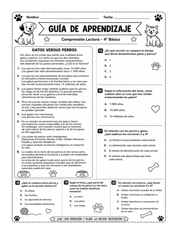 10 Guías de Comprensión Lectora para 4° Básico